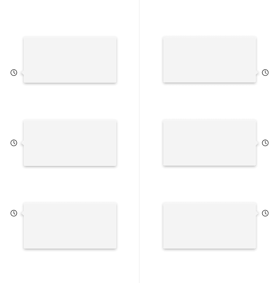 Caret tip popover left and right directions with top, center, and bottom alignments.